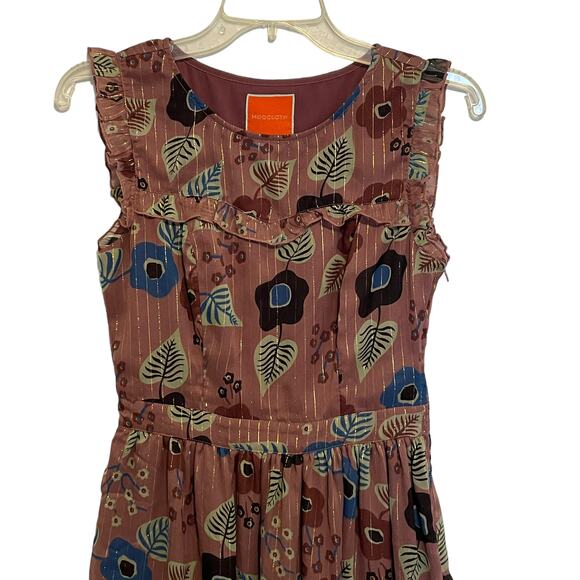 Modcloth Ruffled Floral Midi Dress Womens Small Mauve Purple Metallic Tiered - Picture 6 of 13